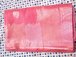 Beautiful Pink Saree with Silver Work
