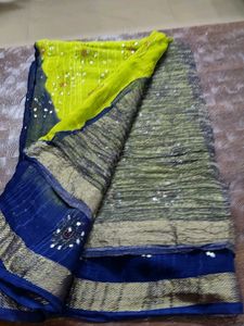 Elegant Lime Green &amp; Navy Sari