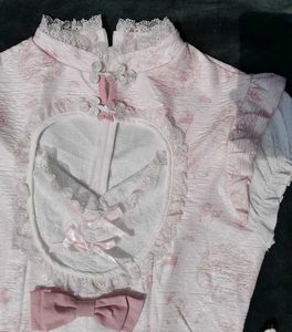 Lovely Pink Cheongsam Dress with Lace and Ruffles