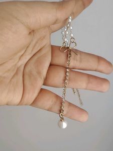 Korean Style Pearl Necklace with Rhinestone Bow Pe
