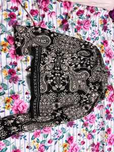 Black Paisley Print Kurta Set