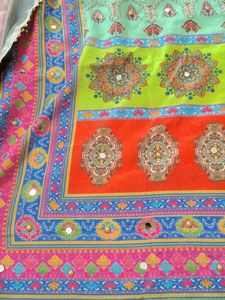 Vibrant Printed Saree with Mirror Work