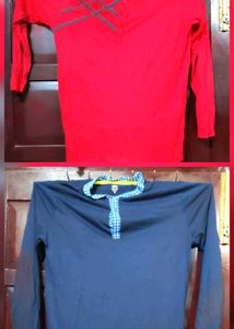 Men's Long Sleeve Blue and Red T shirts