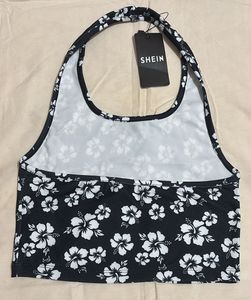 SHEIN cute Floral Halter Neck Sleeveless fitted cr