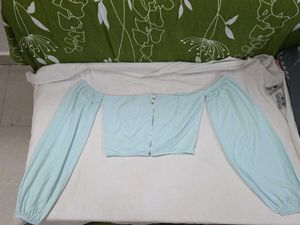 PEOPLE Light Blue Off-Shoulder Long Sleeve Top