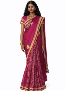 Elegant Pink Embellished Saree