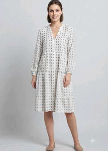 Tiered Midi Dress with Geometric Print