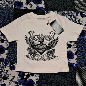 Shein White Graphic Print Crop T-Shirt