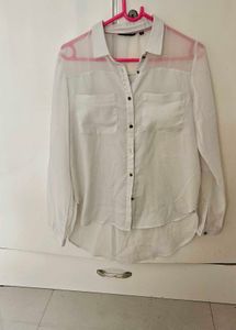 White Sheer Button-Up Top