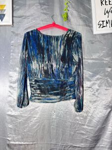 Abstract-print V-neck top
