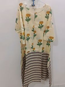 Floral Kurti with Striped Hem
