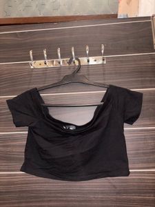 Black Off-Shoulder Crop Top