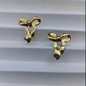 anti tarnish Gold Tone Bow Earrings