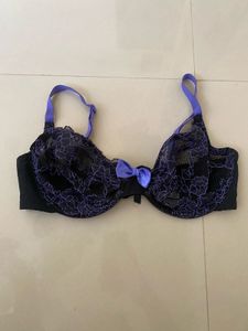 Elegant Black & Purple Lace Bra