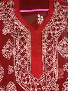 Stunning Red Embroidered Kurta