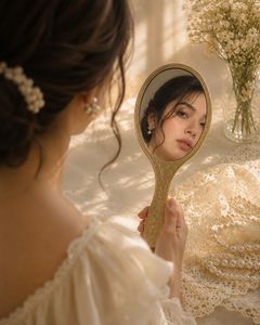 Vintage Style Gold Textured Handheld Mirror
