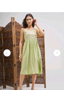 VISHUDH Light Green Summer Dress with Embellished