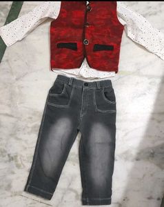 Red Waist Coat White Shirt Black Pant Set 3-4 Year