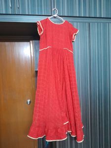 Vibrant Red Ethnic Gown length 52 high and low