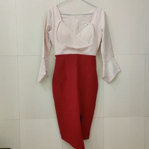 Cream And Maroon Bodycon Korean Dress