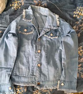 Light Blue Denim Jacket with Fringed Details
