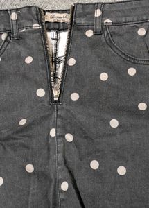 Polka Dot Denim Mini Skirt