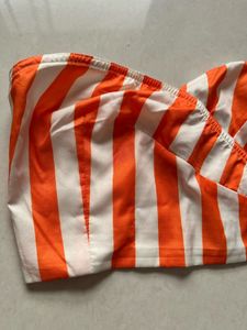 Orange and White Striped Strapless Top