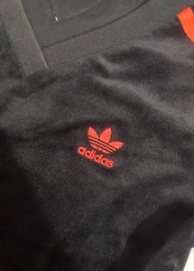 Adidas Black &amp; Red Striped Crop Top