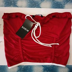 Red Strapless Ruffle Tube Top
