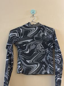 Mesh Marble Print Long Sleeve Top