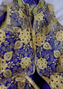 Blue &amp; Gold Embroidered Lehenga Choli