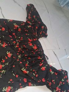 Black Floral Print Midi Dress