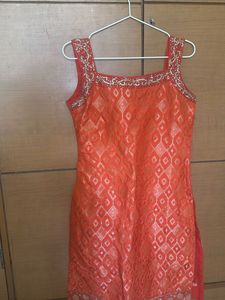 Vibrant Orange Ethnic Dress with 2 duppatas