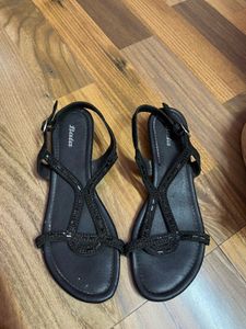 Bata Black Embellished Flat Sandals