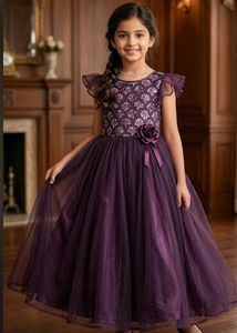 Elegant Purple Tulle Dress with Floral Bodice