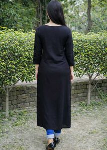 Stylish Front Slit Black Long Kurti | Trendy Indo-