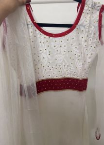 Prettiest White Ethnic Suit with Chiffon Dupatta