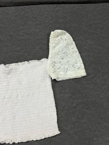 Shirred Square-Neck Top with Lace Detailing