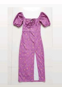 Flusia Pink Floral Front slit Dress
