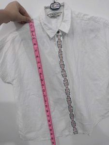 Embroidered White Unisex Button-Up Shirt