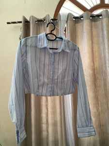 Striped Cropped Button-Up Shirt