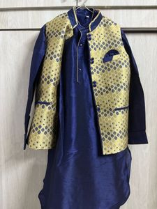 Men's Royal Blue &amp; Gold Rajwadi Kurta Jacket Set