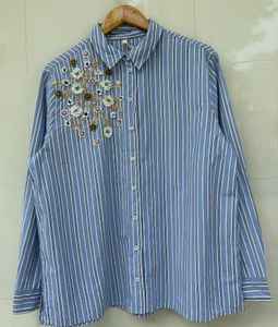 Striped Embroidered Button-Up Shirt