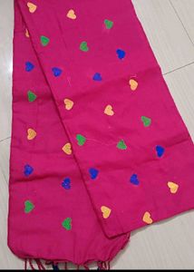 71)Pink Saree with Heart Embroidery