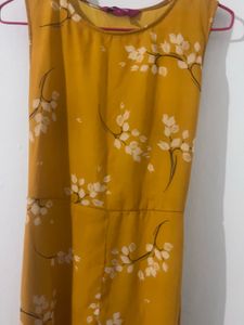 Mustard Floral Sleeveless Midi Dress