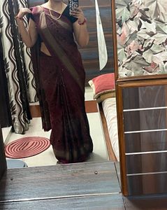 Elegant Maroon &amp; Gold Saree