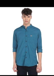 Men's Teal Band Collar Shirt