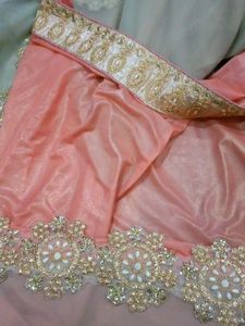 Elegant Peach Embellished Saree