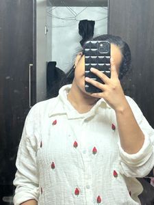 White Strawberry Embroidered Shirt
