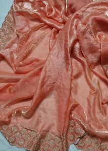 Elegant Peach Saree with Embellished Border
